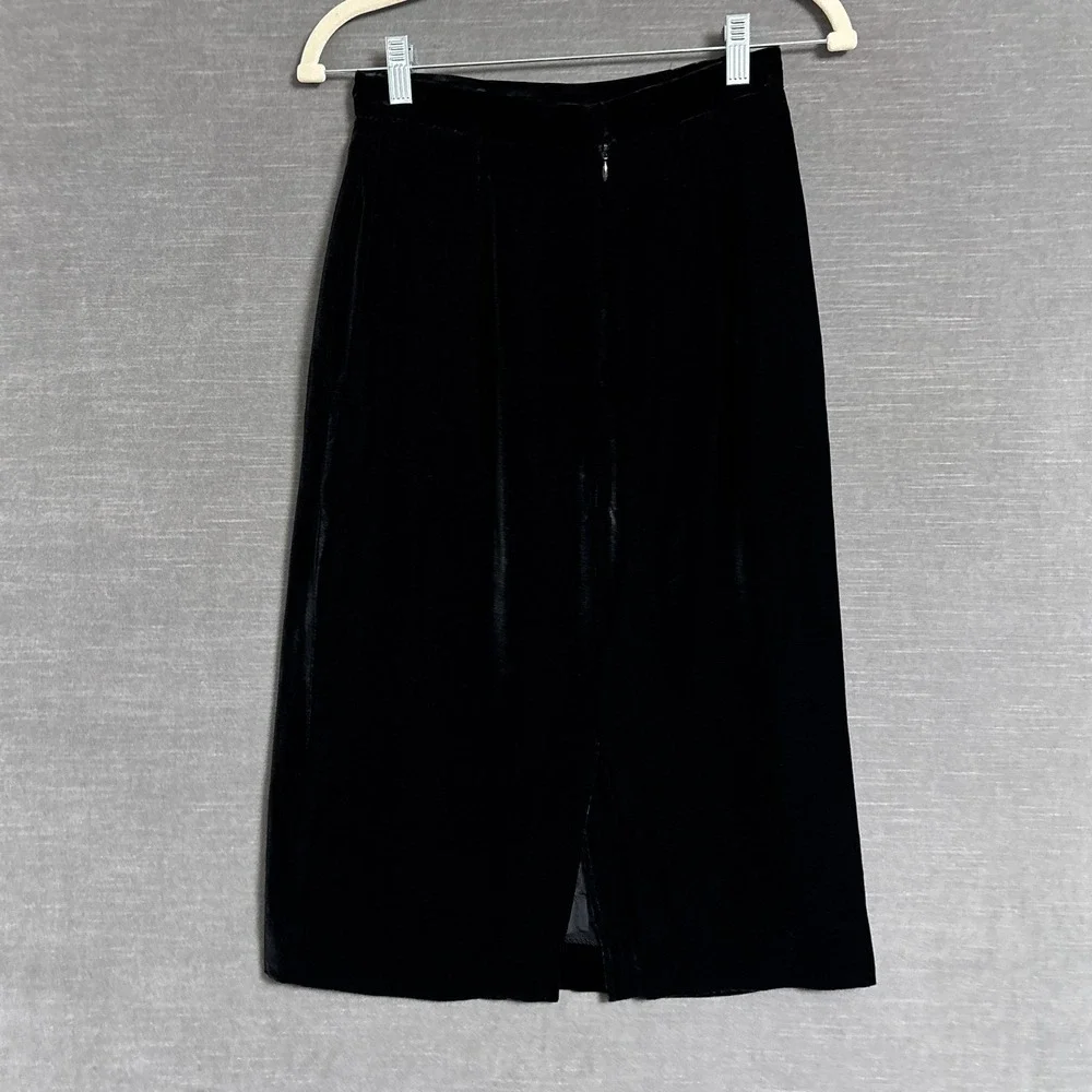Vintage Skirt 6‎ Black Silk Velvet Pencil Straight Midi Party Cocktail 80s 90s